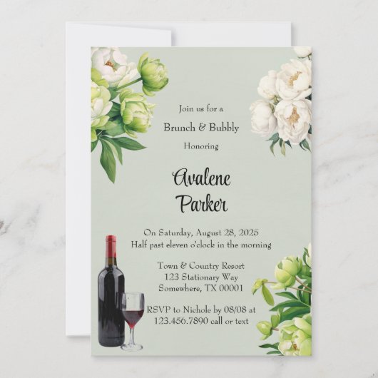 Invitation Peine blanche verte Elégant Brunch & Bubbly (Devant)