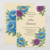 Invitation Peine Bleue & Fig Rose violet Brunch & Bubbly (Devant / Derrière)