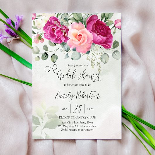 Invitation Peine de magenta rose rose eucalyptus verdure
