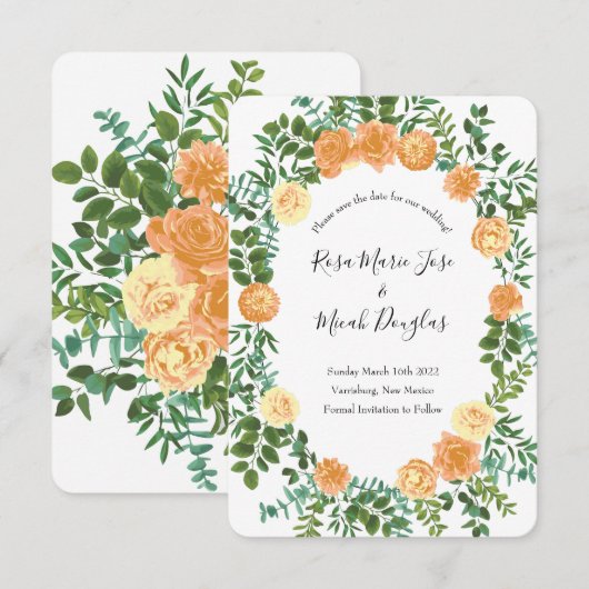 Invitation Peine de Pêche et mariage floral Rose Enregistrer  (Devant / Derrière)