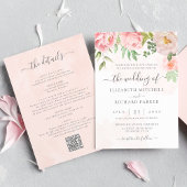 Invitation Peine florale rose pâle tout en un Mariage de code