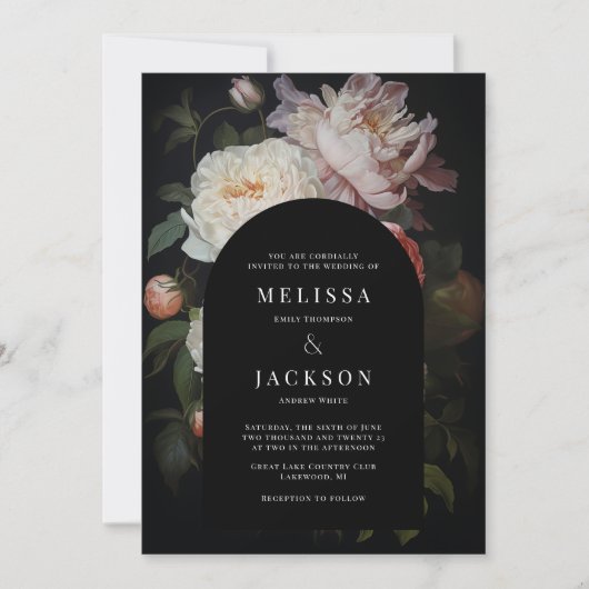 Invitation Peine rose blanche et arche Mariage Rose (Devant)