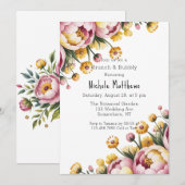 Invitation Peine rose et jaune Floral Brunch & Bubbly (Devant / Derrière)