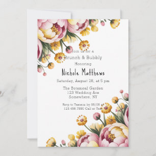 Invitation Peine rose et jaune Floral Brunch & Bubbly