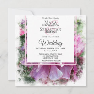 Invitation *~* Peine rose Peony peinture florale AR1 Mariage