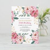 Invitation Peine rose rouge Floral feuille d'or vert Annivers (Debout devant)