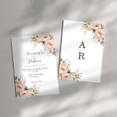 Invitation Peine rose simple et Mariage Feuille vert