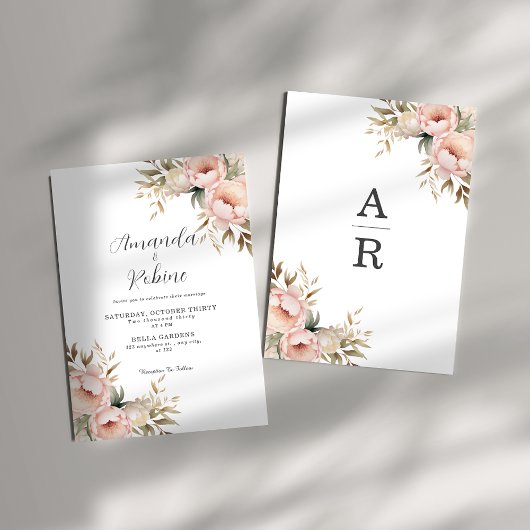 Invitation Peine rose simple et Mariage Feuille vert