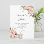 Invitation Peine rose simple et Mariage Feuille vert (Debout devant)
