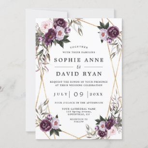 Invitation Peine rose violet Rose Or tout en un Mariage