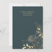 Invitation Peine Turquoise foncée et or Peony Fête des mariée (Dos)