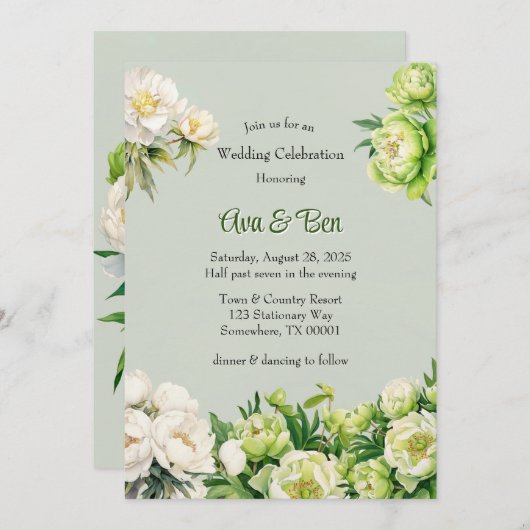 Invitation Peine verte et blanche Mariage élégant (Devant / Derrière)