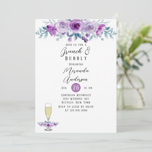 Invitation Peine violette Peony Eucalyptus Brunch & Bubbly (Debout devant)