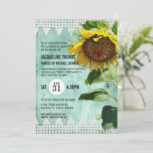 Invitation Peint à la main Tournesol en bois clôture en bois (Debout devant)