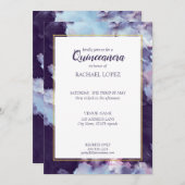Invitation Peint en violet et or Quinceanera Abstraite (Devant / Derrière)