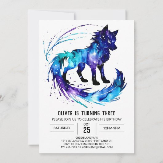Invitation Peint Simple Wolf Digital Boy Anniversaire (Devant)