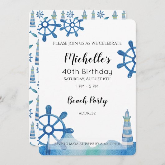 Invitation peinte à la main de Lighthouse Beach (Devant / Derrière)