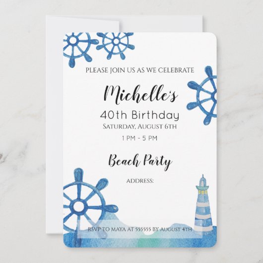 Invitation peinte à la main de Lighthouse Beach (Devant)