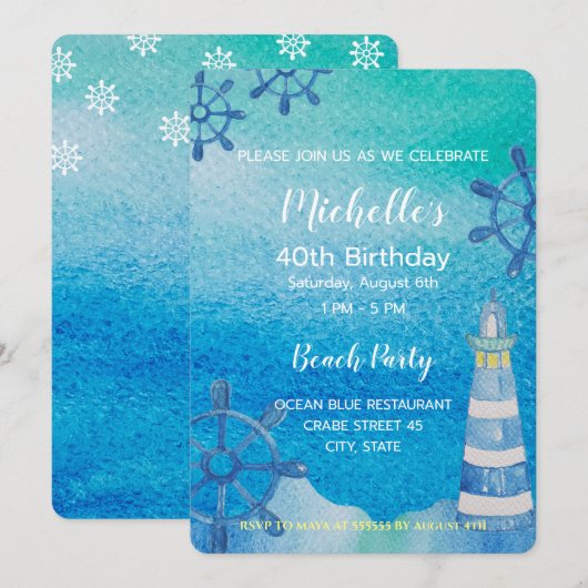 Invitation peinte à la main de Lighthouse Beach (Devant / Derrière)