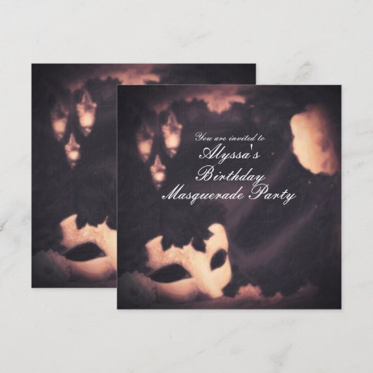 Invitation peinte au masque vintage Elegant Glow (Devant / Derrière)