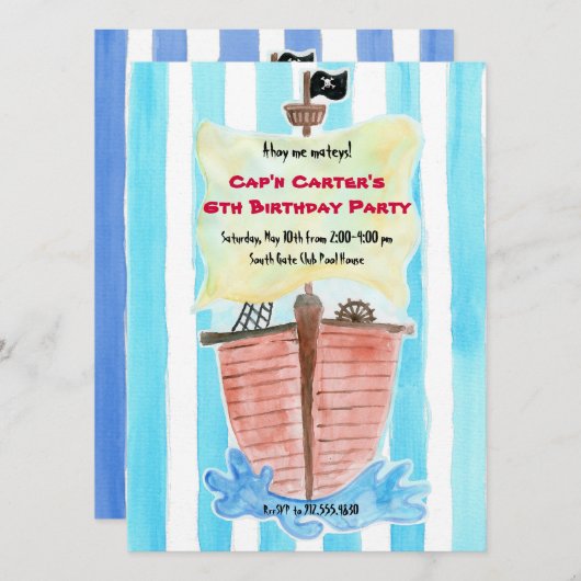 Invitation peinte d'anniversaire de bateau de (Devant / Derrière)