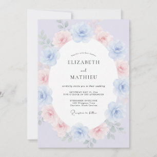 Invitation Peintre Fleur de Mariage Bleu Lavande