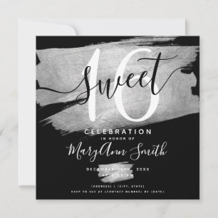 Invitation Peinture à huile d'argent doux 16e anniversaire No