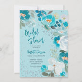 Invitation Peinture à la main Bleue glace Floral Hiver nuptia (Devant)