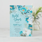 Invitation Peinture à la main Bleue glace Floral Hiver nuptia (Debout devant)
