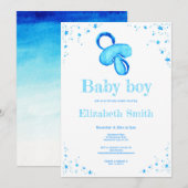 Invitation Peinture à l'eau bleue pacificateur baby shower (Devant / Derrière)