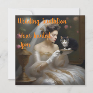 Invitation Peinture à l'huile de mariée de chat,