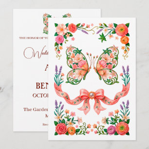 Invitation Peinture à l'huile romantique papillon floral
