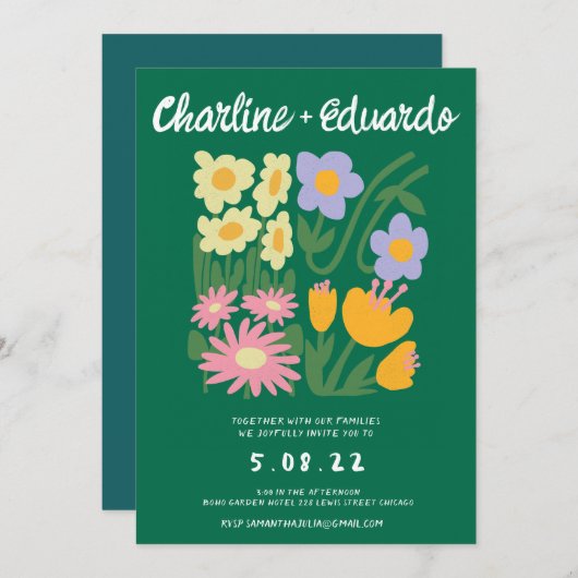 Invitation Peinture à main Mariage d'art contemporain (Devant / Derrière)