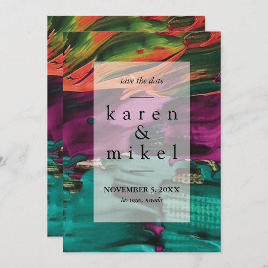 Invitation Peinture Abstraite Acrylique Enregistrer la date I (Devant / Derrière)