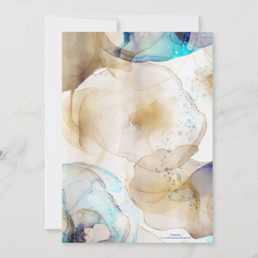Invitation Peinture Abstraite d'art fluide en or bleu (Dos)