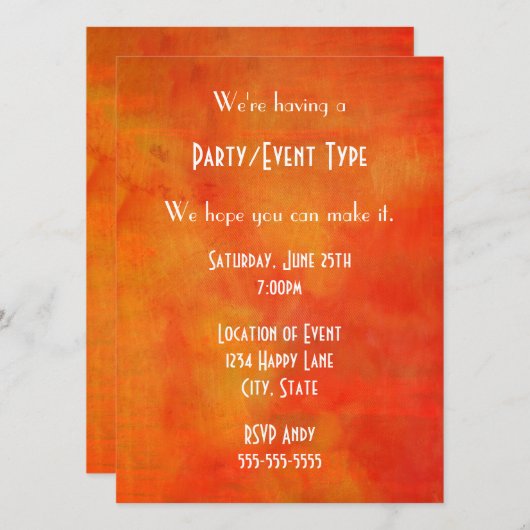 Invitation Peinture Abstraite moderne en Orange Generic Party (Devant / Derrière)