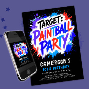 Invitation Peinture amusante Paintball Bleu Rouge Graffiti en