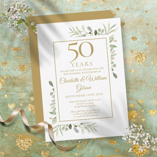 Invitation Peinture aquarelle de verdure pour le 50e annivers