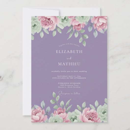 Invitation Peinture aquarelle mariage lavande (Devant)