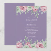 Invitation Peinture aquarelle mariage lavande (Devant / Derrière)