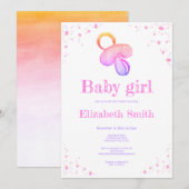 Invitation Peinture aquarelle rose tétine baby shower (Devant / Derrière)