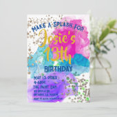 Invitation Peinture aquarelle Splash Teinture Anniversaire (Debout devant)