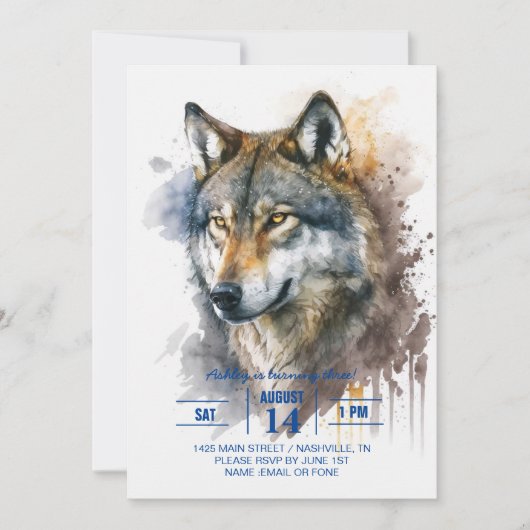 Invitation Peinture aquarelle Wolf (Devant)