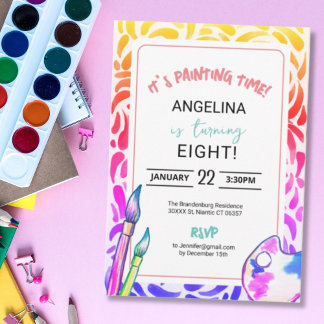Invitation Peinture Arc-en-ciel Fille d'anniversaire