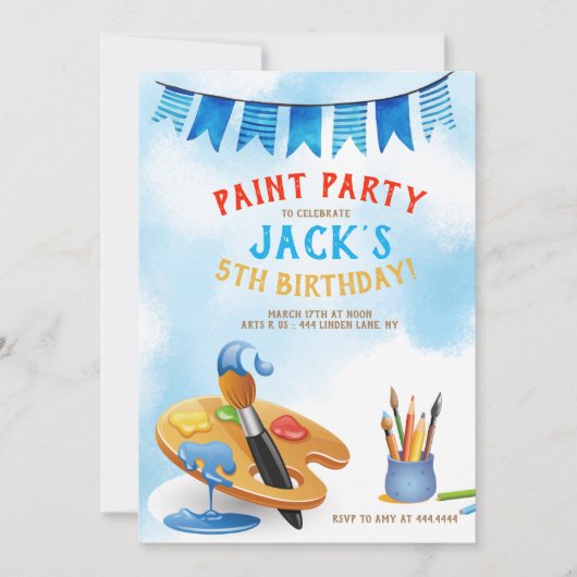 Invitation Peinture Art Party Anniversaire (Devant)
