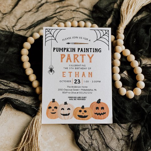 Invitation Peinture citrouille Anniversaire Fête Halloween