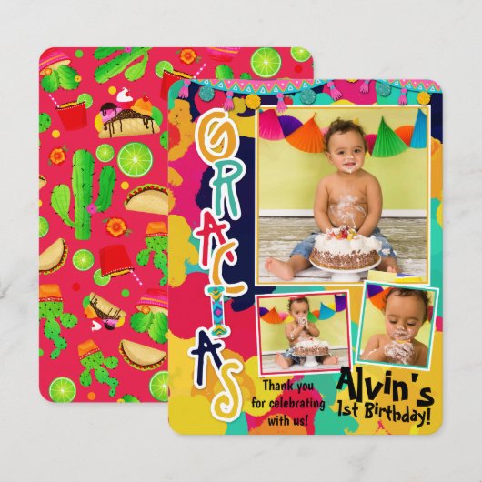 Invitation Peinture colorée Fiesta Gracias Merci Photo (Devant / Derrière)