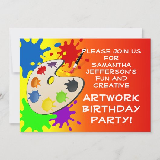 Invitation Peinture colorée Palette Art Peinture Anniversaire (Devant)