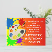 Invitation Peinture colorée Palette Art Peinture Anniversaire (Debout devant)
