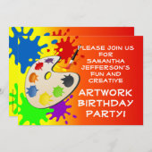 Invitation Peinture colorée Palette Art Peinture Anniversaire (Devant / Derrière)